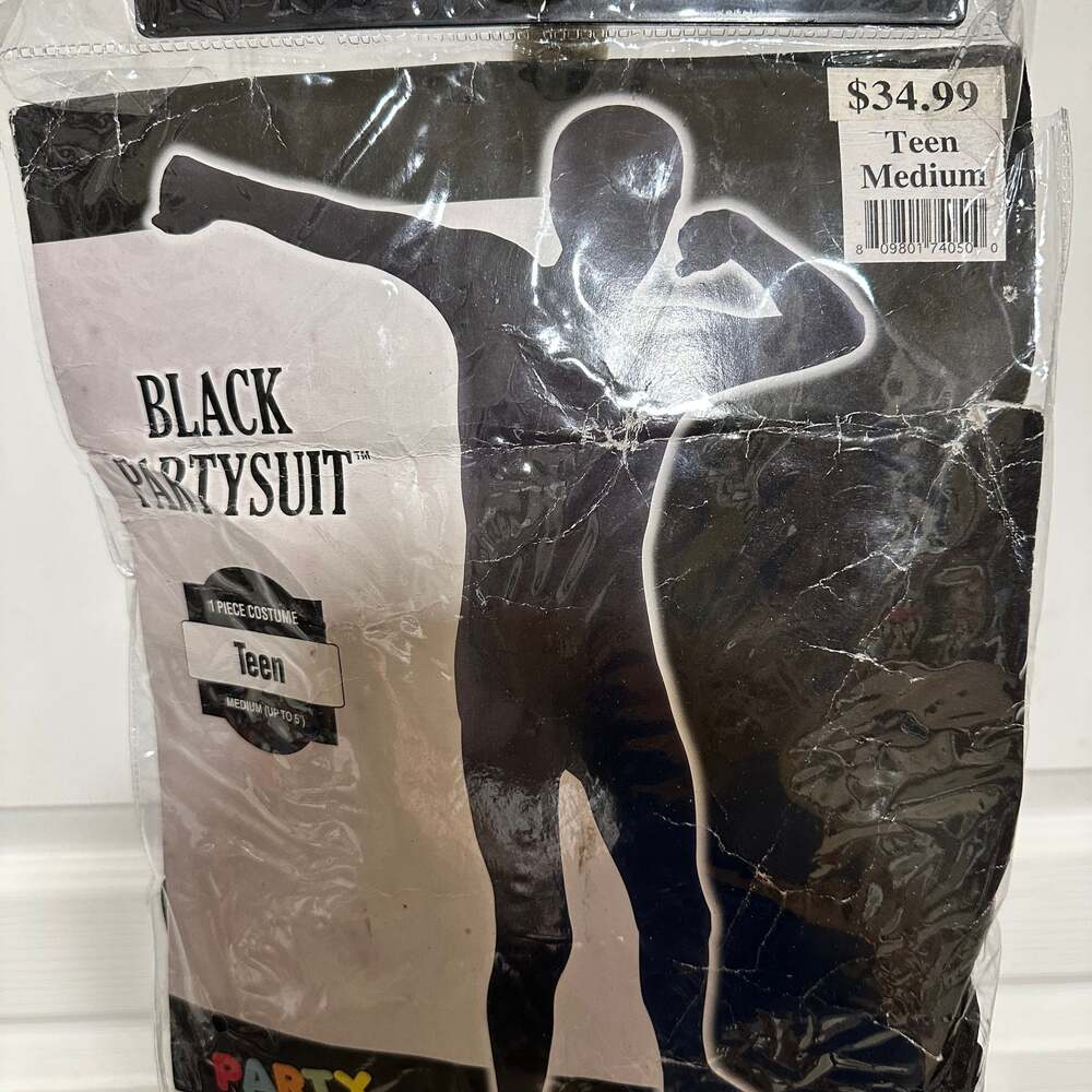 Black Partysuit Teen Medium Full Body Spandex Morphsuit Costume Solid - Picture 2 of 2